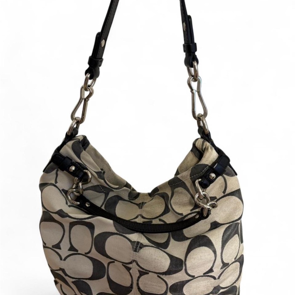COACH Brooke Signature Sateen Satchel Shoulder Bag Cream and Black